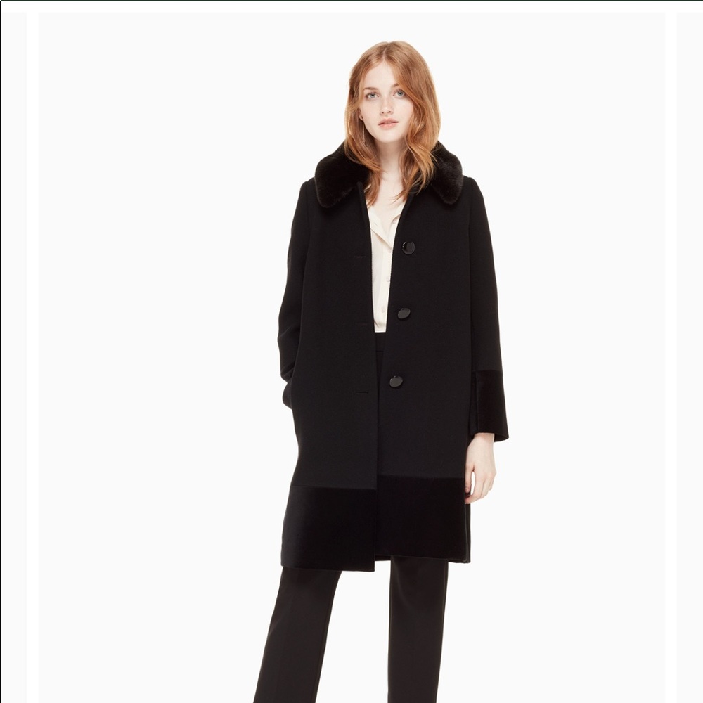 Kate Spade faux fur collar velvet trim coat